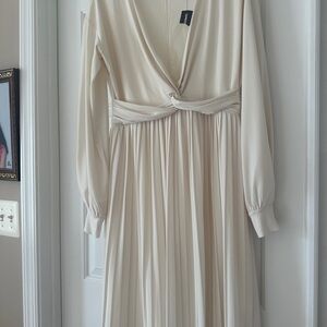 Express Cream Long Sleeve Dress with Knot Detail